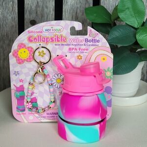 Hot Focus Silicone Collapsible Bottle Hot Pink & Teal Tie Dye & Key Chain